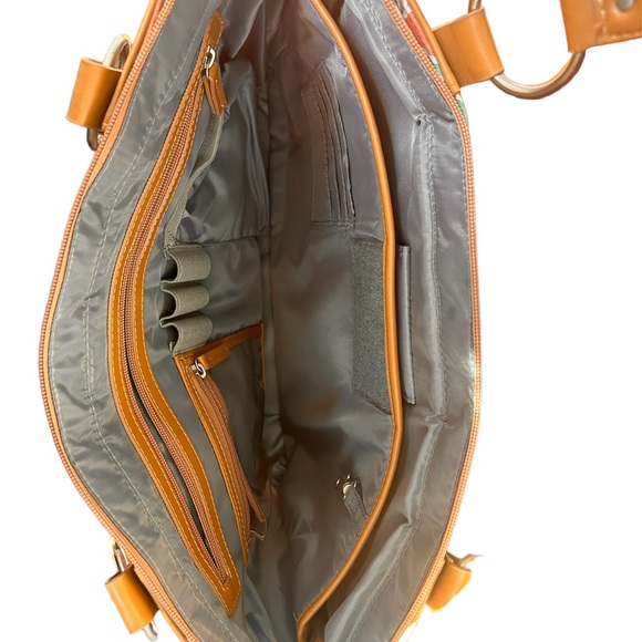 KAILO CHIC CORAL & TURQUOISE CHEVRON FABRIC LAPTOP ORGANIZER  BAG TRAVEL TOTE - Picture 3 of 6